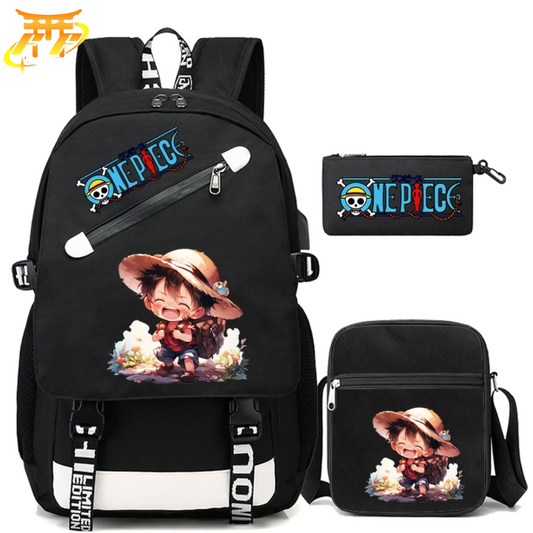 Cartable avec Trousse et Sacoche Luffy Kawaii - One Piece™