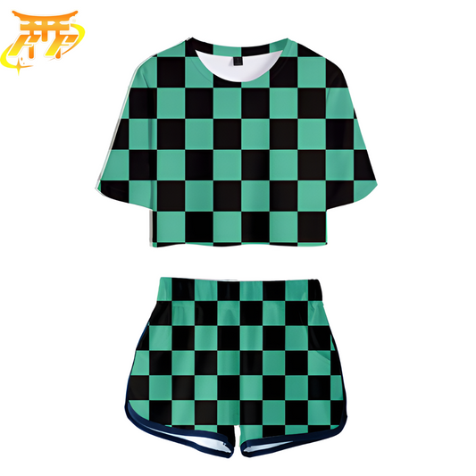 Pyjama Femme Tanjiro à carreaux vert - Demon Slayer™